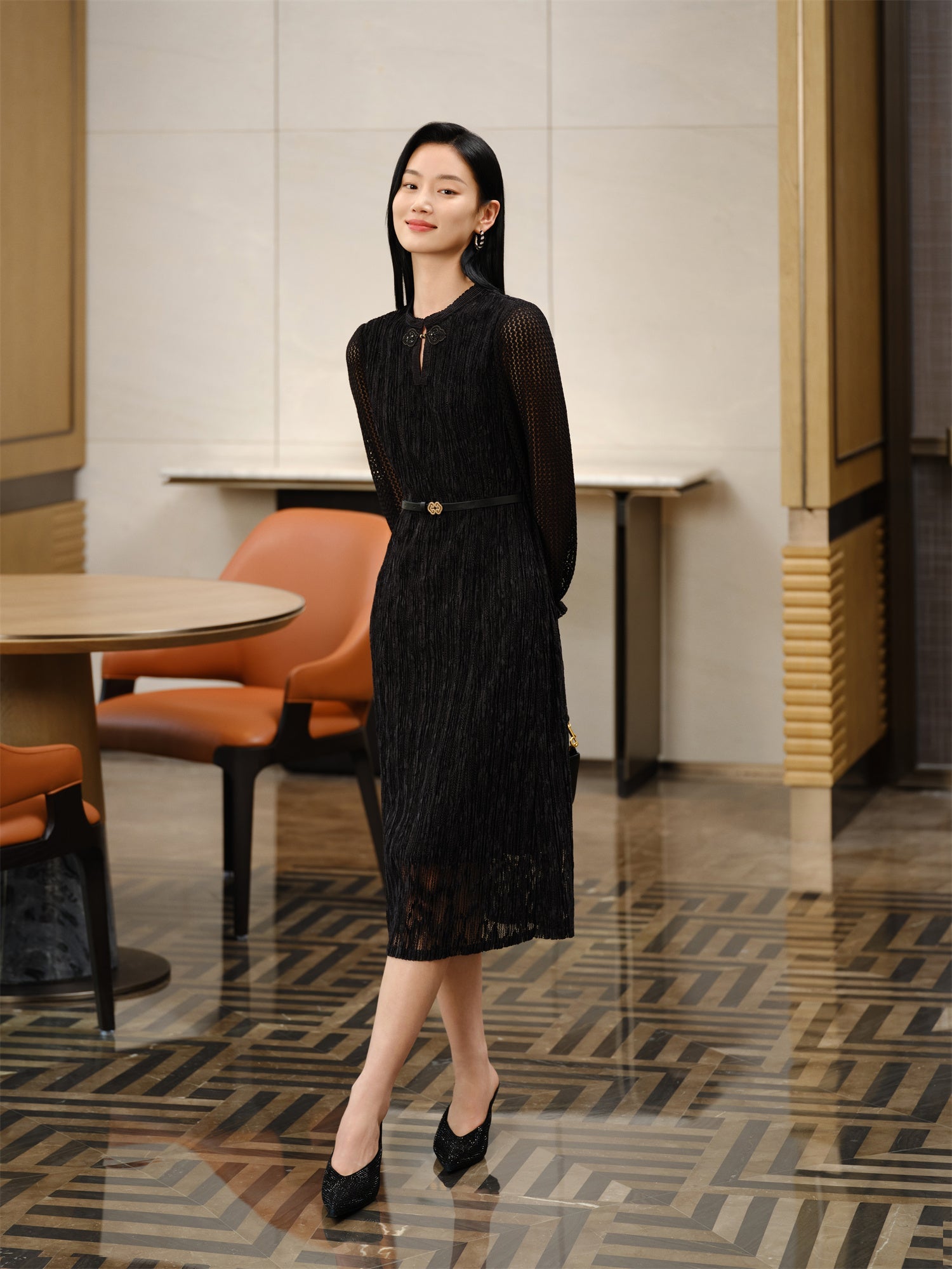 Chinese Style Pleated Little Dress | Black