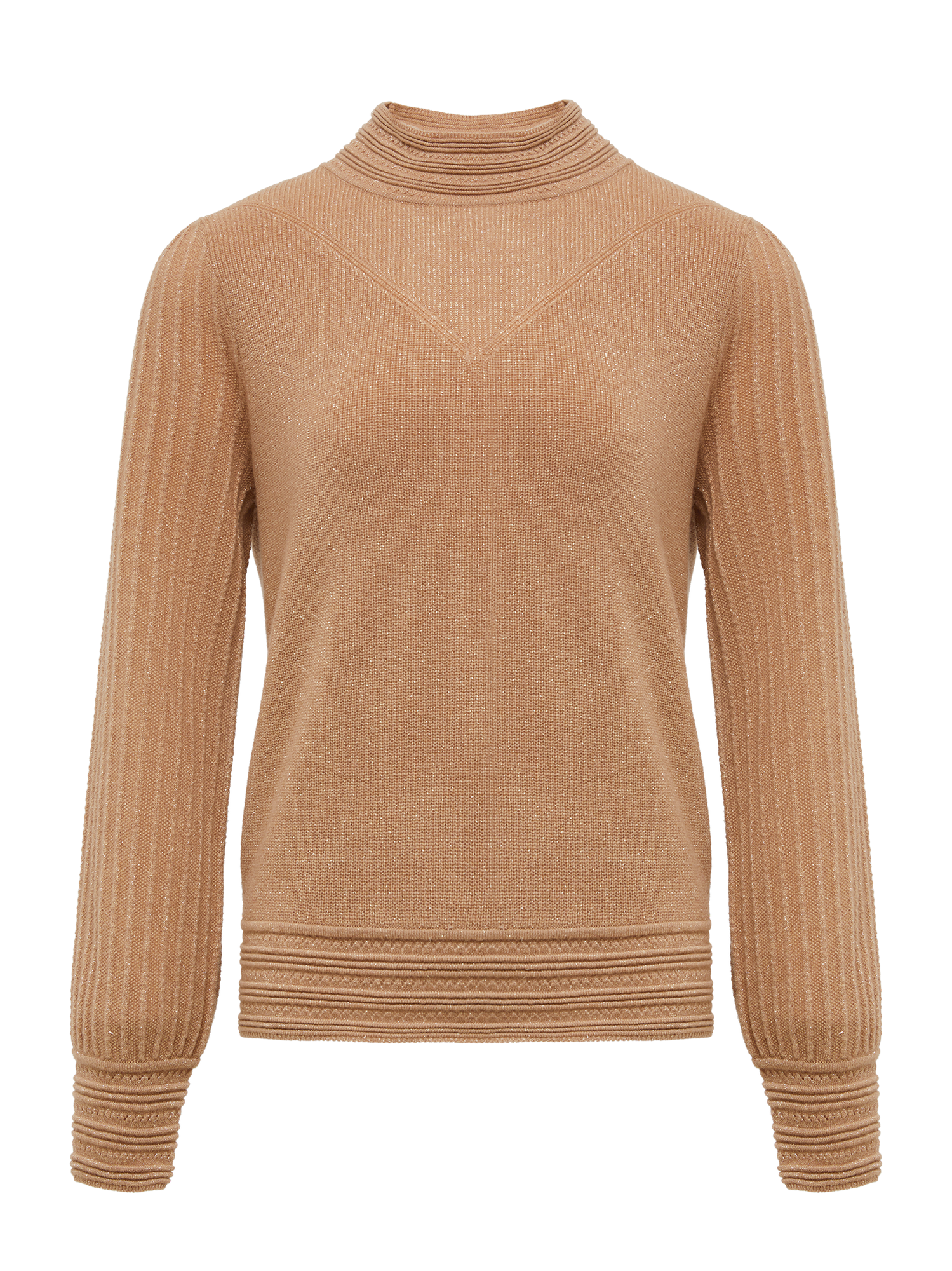 Chimney Collar Cashmere Knit Top | Camel