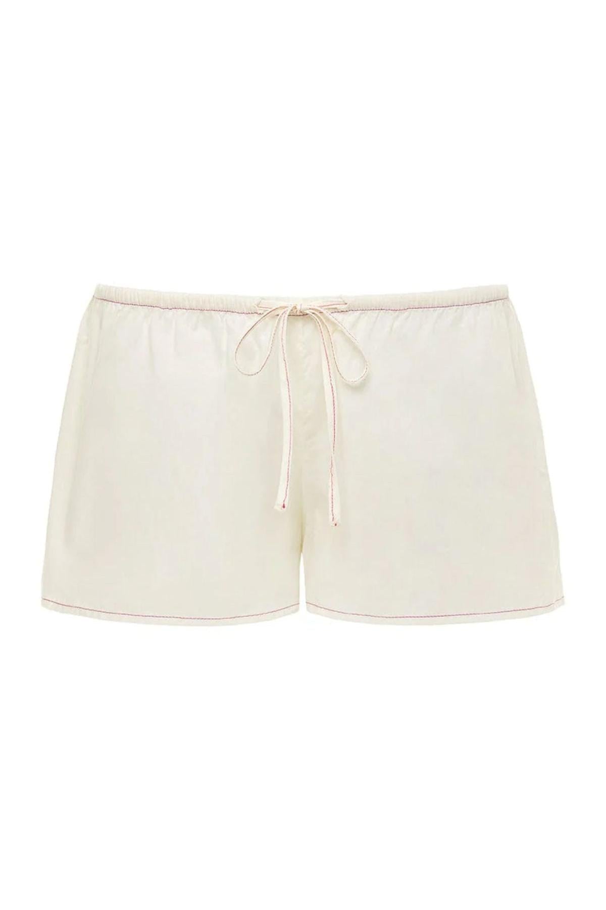 (Raspberry Stitch) Low-Rise Drawstring Short | Cream