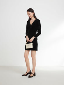 Velvet V-Neck Dress | Black