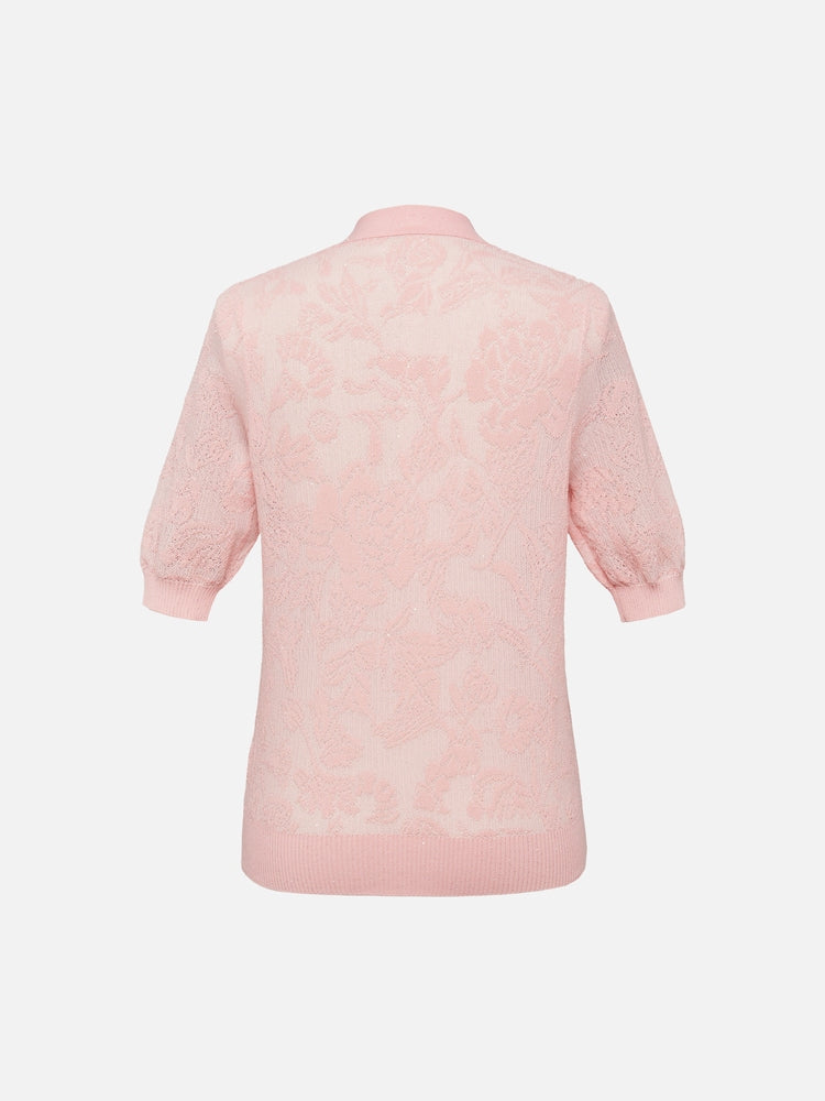 Embossed Slim Knit Cardigan | Pink