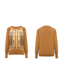 Spliced Printed Knit Top | Camel