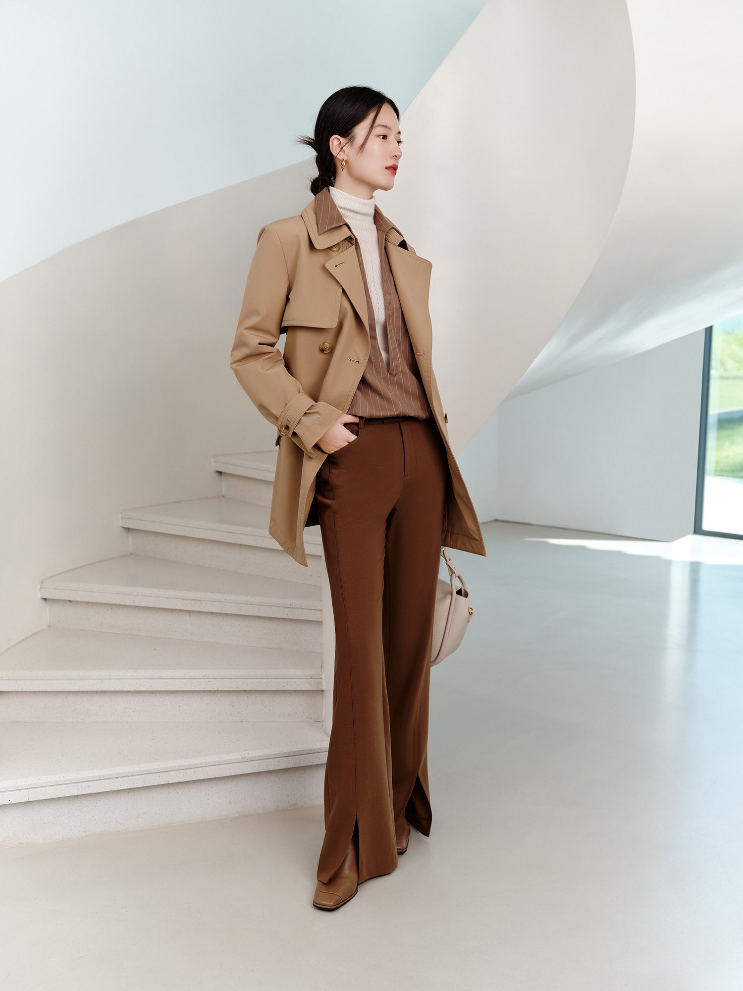 Trench-Style Down Jacket | Khaki