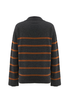 Cashmere V Neck Polo Collar Sweater | Flannel/ Spice