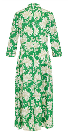 Silk Floral Midi Dress | Vibrant Green/White