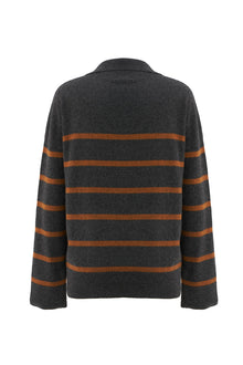 Cashmere V Neck Polo Collar Sweater | Flannel/Spice