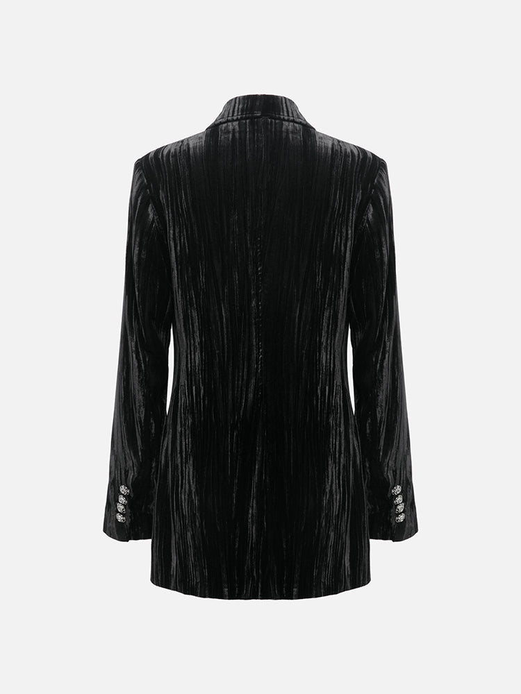 Velvet Pleated Blazer | Black