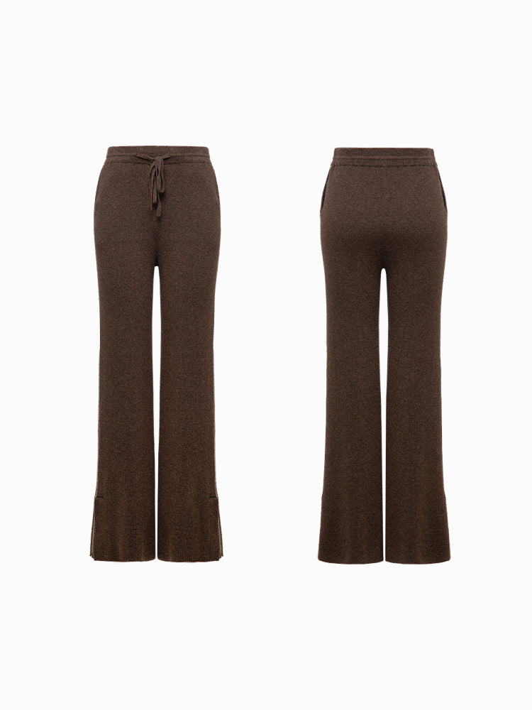 Bootcut Slit-Hem Knit Pants | Brown