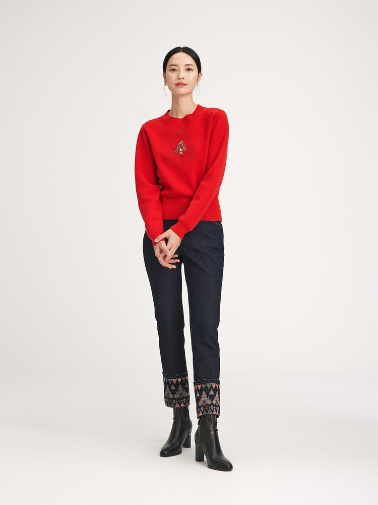 Round Neck Soft Knit Top | Red