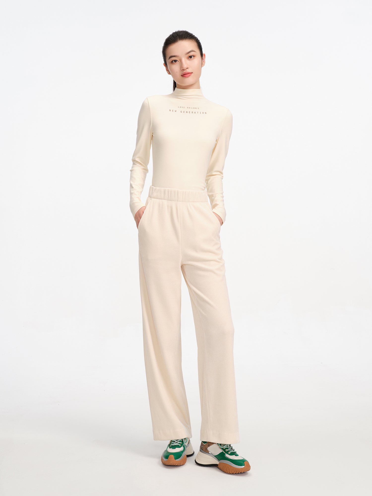 Slim-Cut Casual Track Trousers | Beige