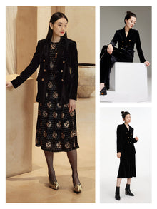 Hip Length Velvet Silk Blazer | Black