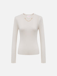 Slim Fit Round Neck Knit Sweater | White