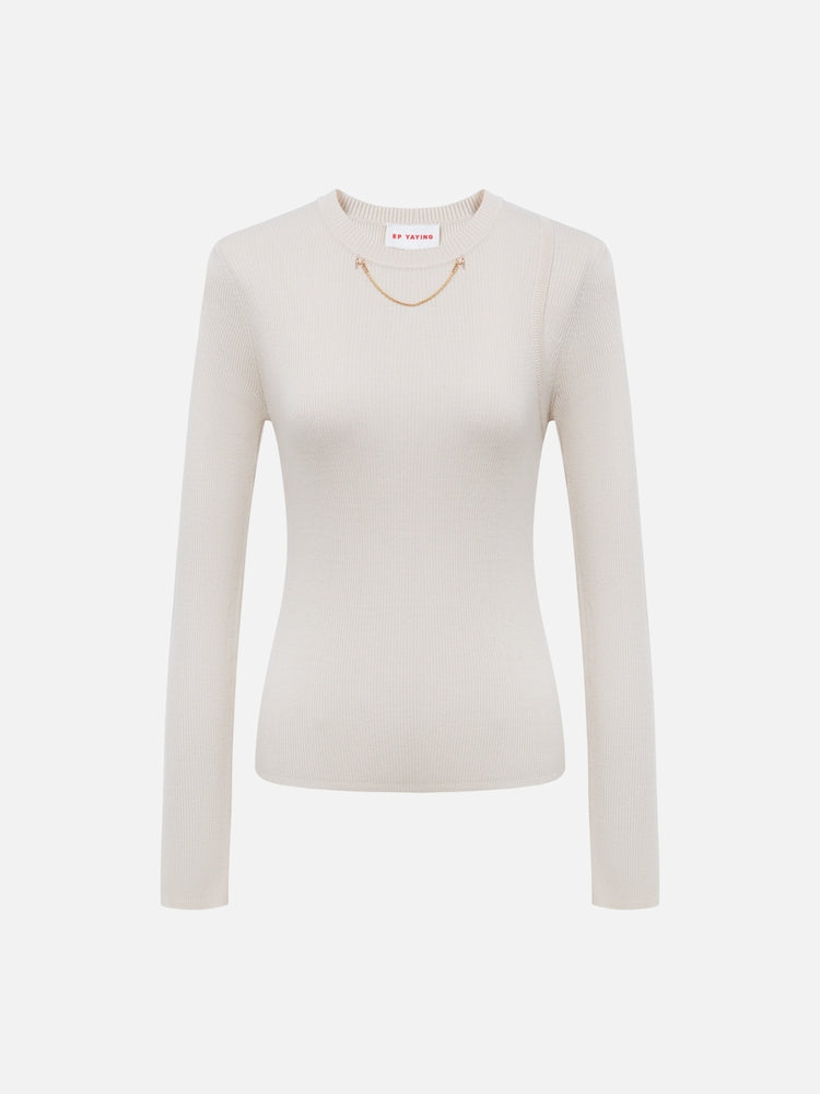 Slim Fit Round Neck Knit Sweater | White