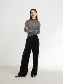 Velvet Pleated Wide Leg Pants | Black