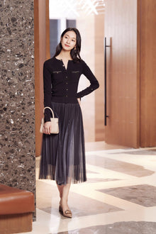 Mesh Pleated Dress With Fitted Tank | Black