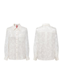 Small-Collar Straight-Cut Satin Shirt | White