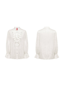 Ruffle-Collar Silk Blouse | White