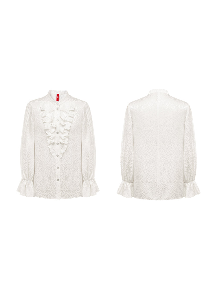 Ruffle-Collar Silk Blouse | White