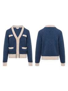Trimmed Knitted Cardigan | Blue