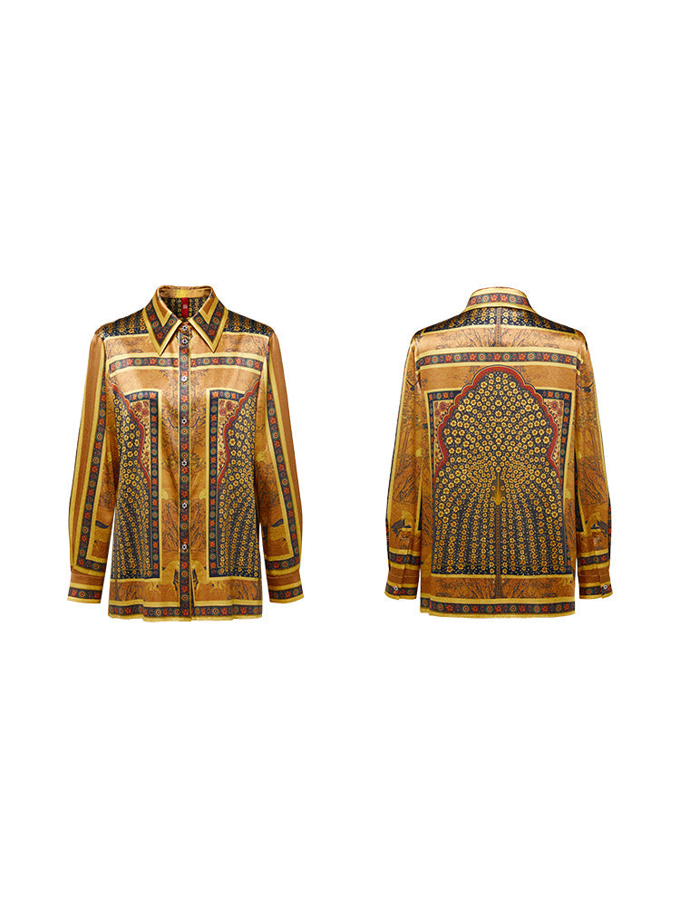 Silky Printed Belted Blouse | Golden