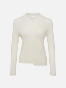 Stand-Up Collar Cashmere Knit Top | White