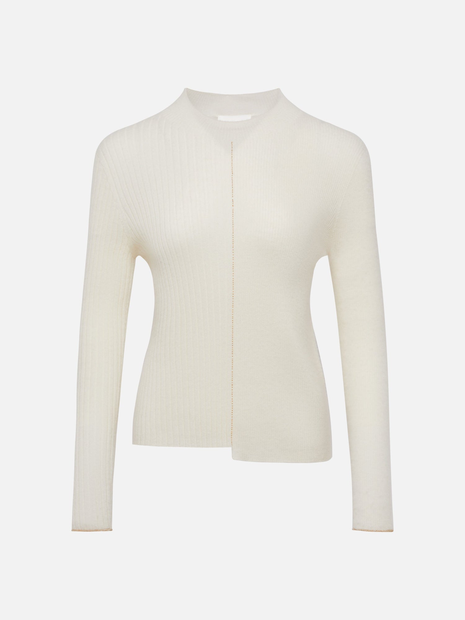 Stand-Up Collar Cashmere Knit Top | White