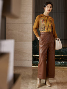 Leather Straight Leg Pants | Khaki
