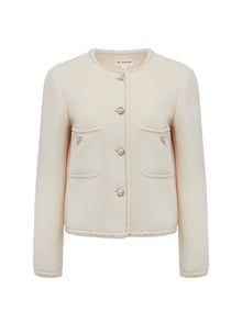 Trimmed Double Woolen Jacket | White
