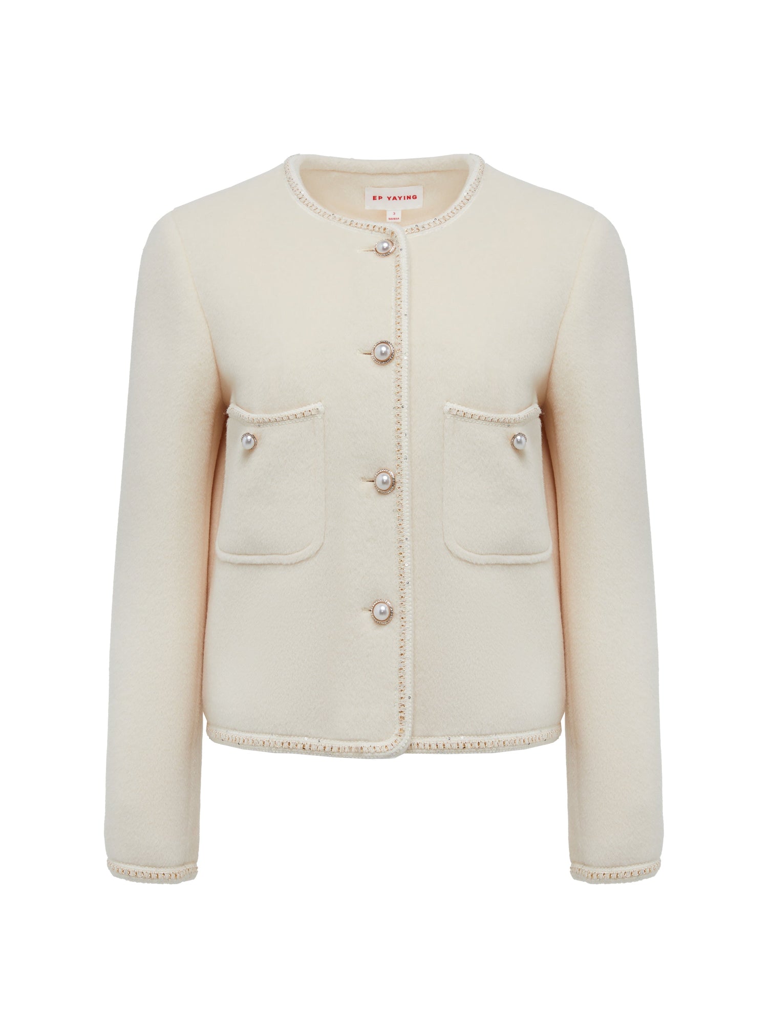 Trimmed Double Woolen Jacket | White