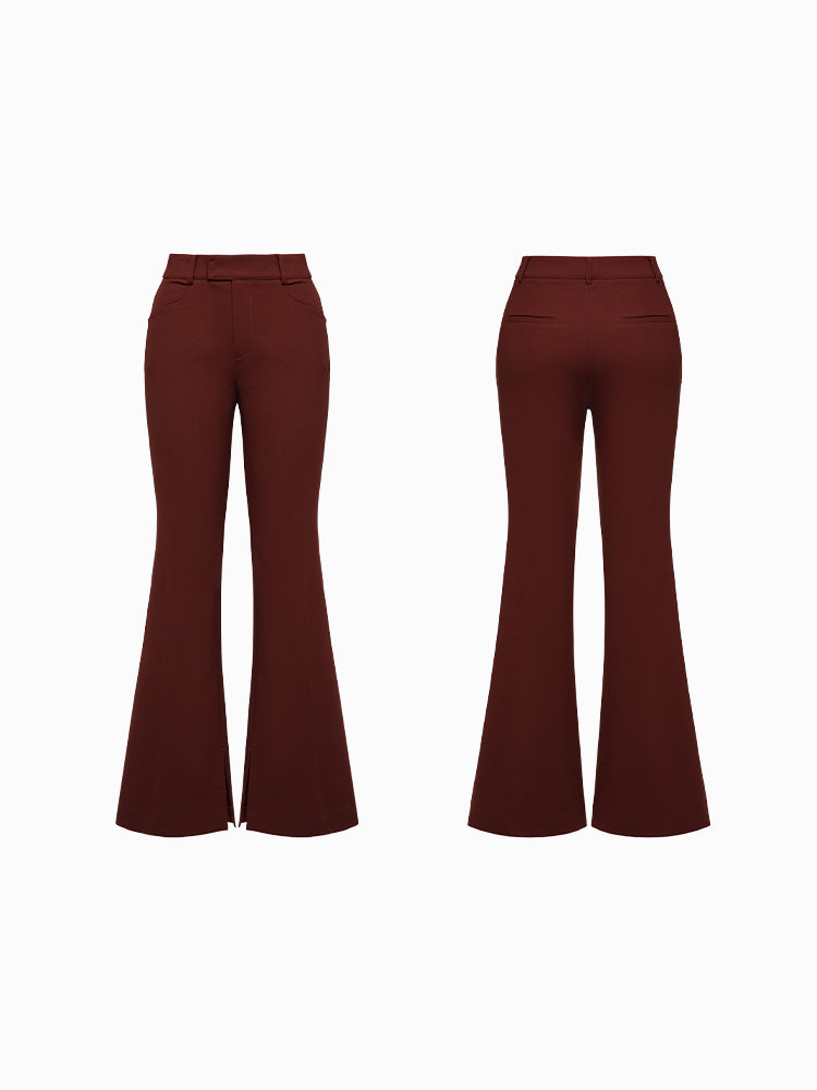 Bootcut Slit-Hem Pants | Brown