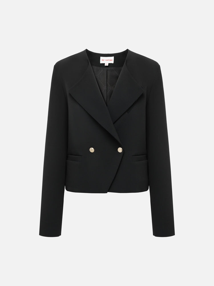 Wool Double-Breasted Blazer | Black