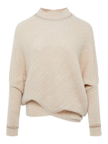 Cashmere Batwing Sleeves Twilled Sweater | Beige