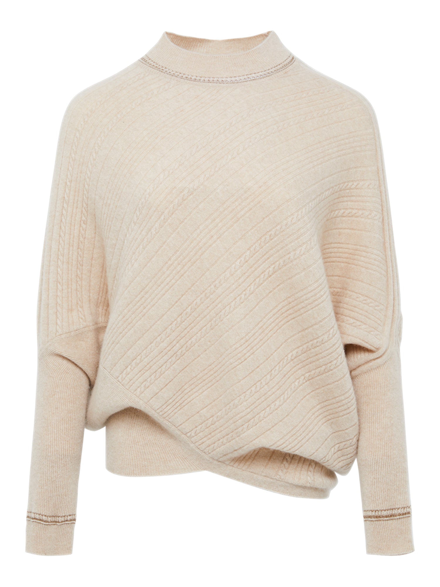 Cashmere Batwing Sleeves Twilled Sweater | Beige