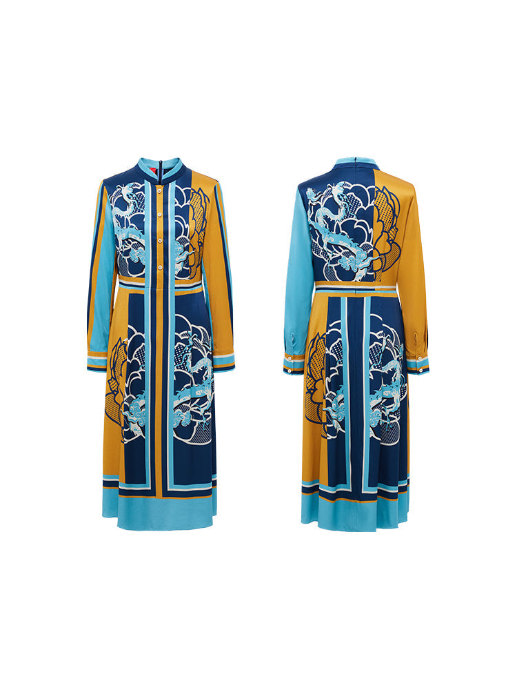 Printed Silk Dress | Blue