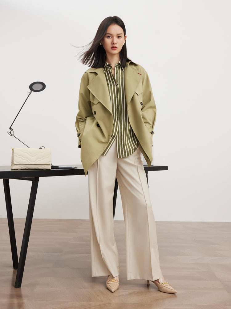 4-Buttoned Belted Trench Coat | Green