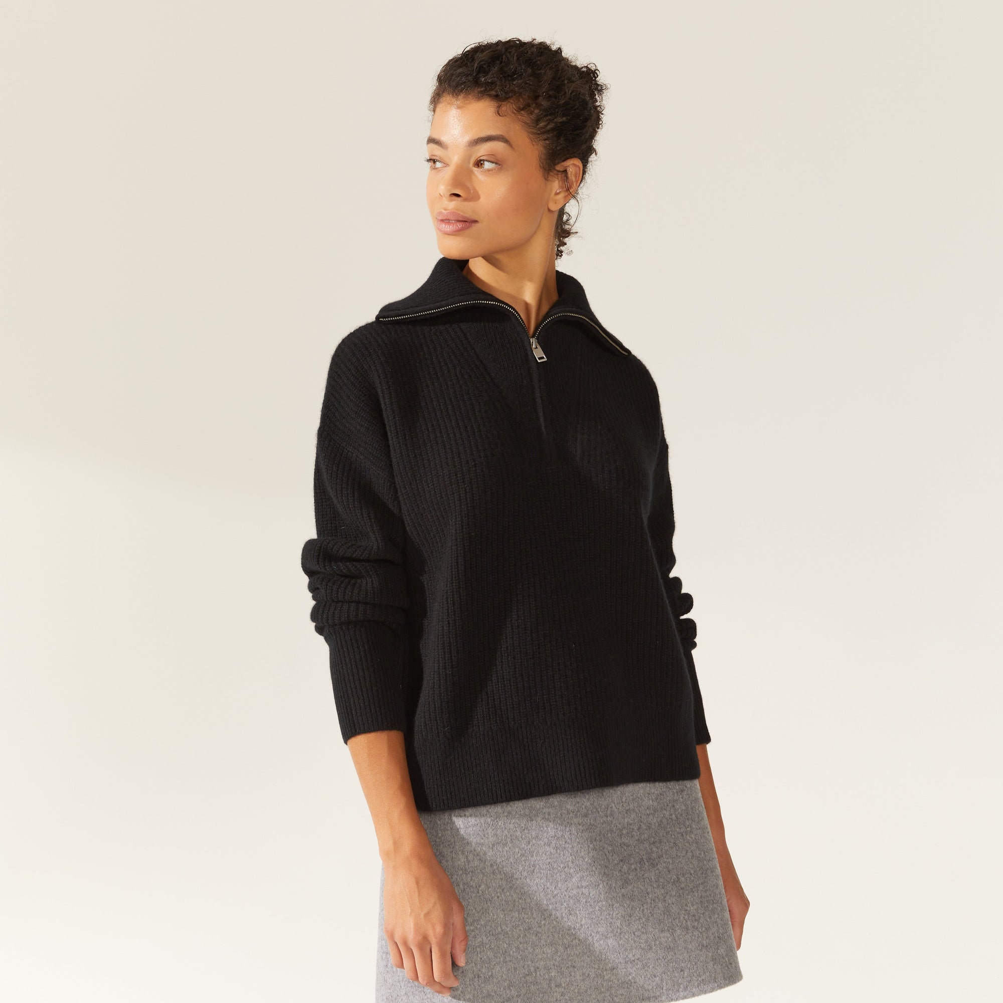 Sophia Cashmere Quarter Zip Pullover | Black | Womens
