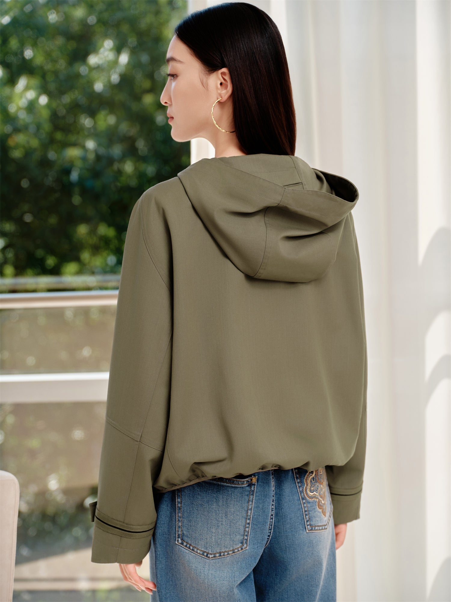 Short Hooded Trench Coat | Green