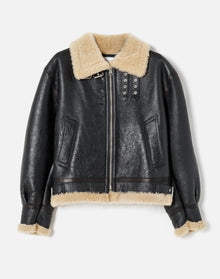 Suede Shearling Aviator Jacket | Black Leather