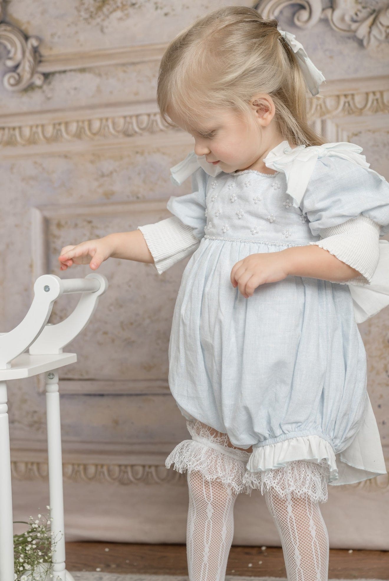 Baby Girls | Charlotte Linen Romper | Baby Blue
