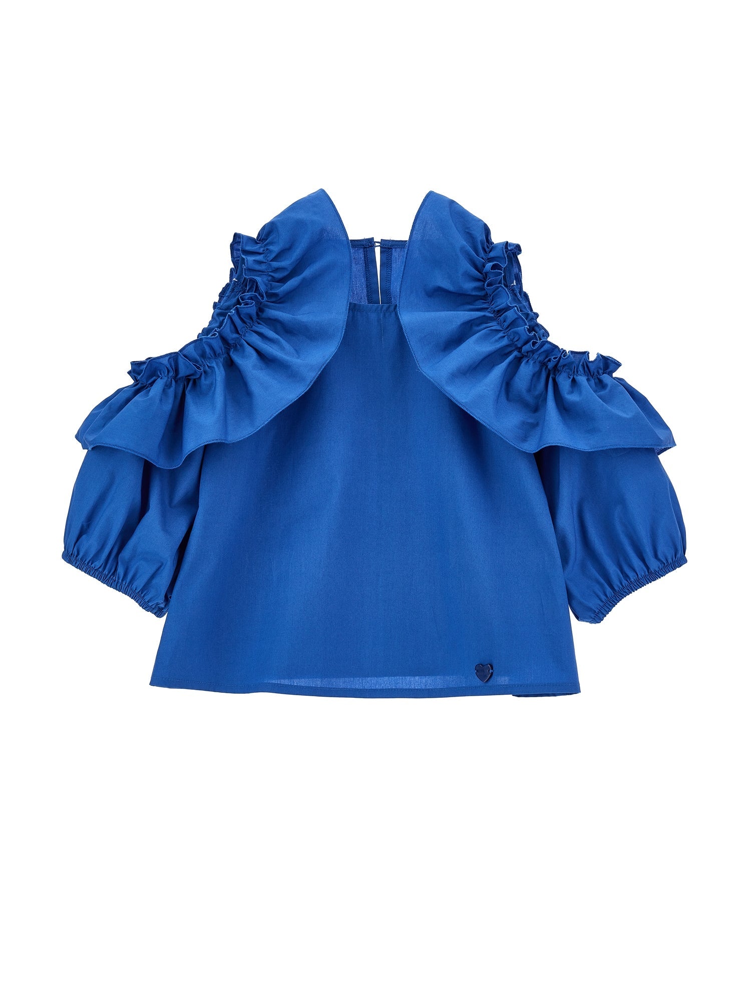 Girls | Lightweight Poplin Top With Flounces | Electric Blue