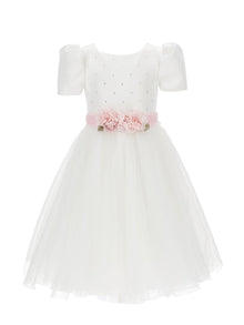 Girls | Duchesse Satin And Glitter Tulle Dress | Cream/Antique Pink