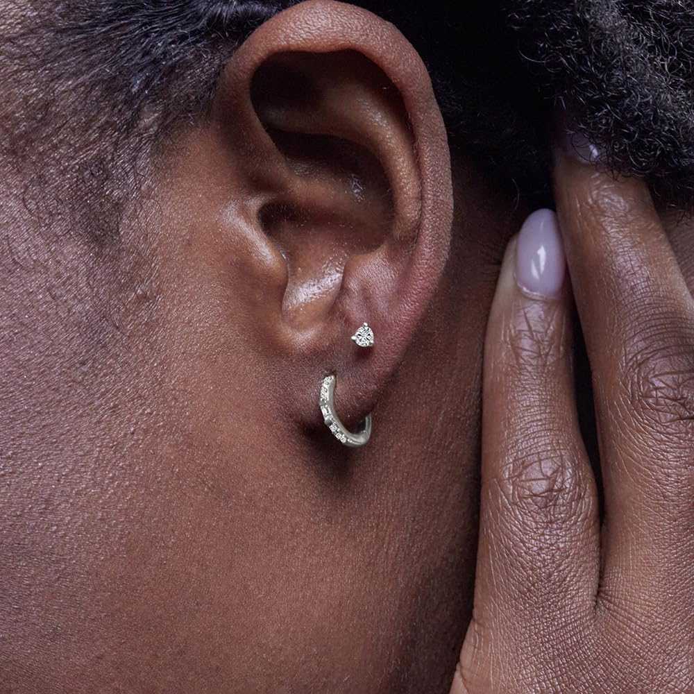 Womens | 0.10 CT Round Cut Lab Grown Diamond & Emerald | Huggie Earrings | Sterling Silver | G-SI