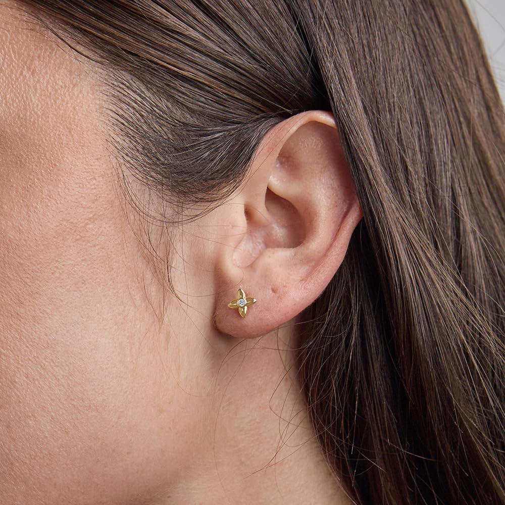 Womens | 0.03 CT Round Cut Single Stone Lab Grown Accent Diamond | X Stud Earrings | 14K Yellow Gold Plated Silver | G-SI