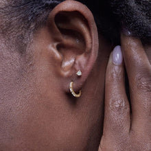 Womens | 0.10 CT  Round & Emerald Cut Lab Grown Diamond | Huggie Earrings | 14K Yellow Gold Plated Silver | G-SI