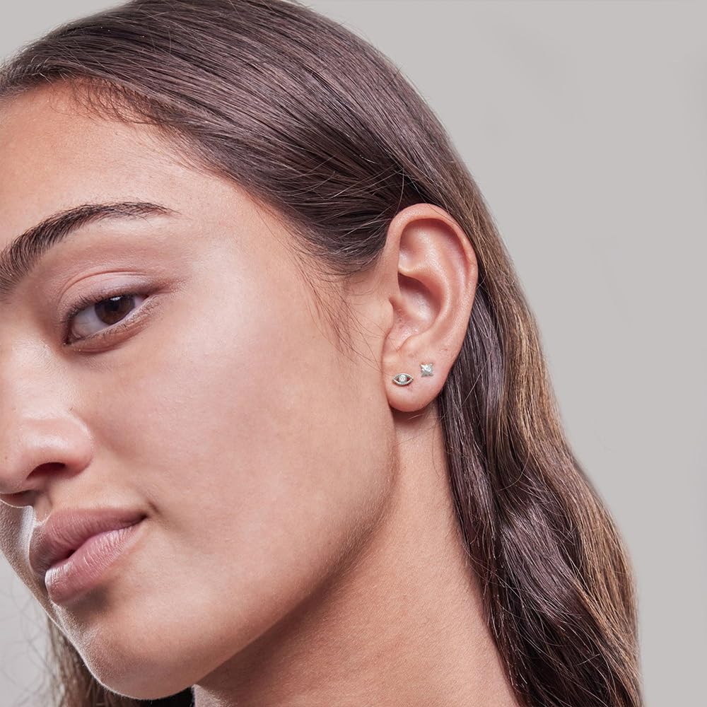 Womens | 0.03 CT Round Cut Lab Grown Accent Diamond | Fashion Stud Earrings | Sterling Silver | G-SI