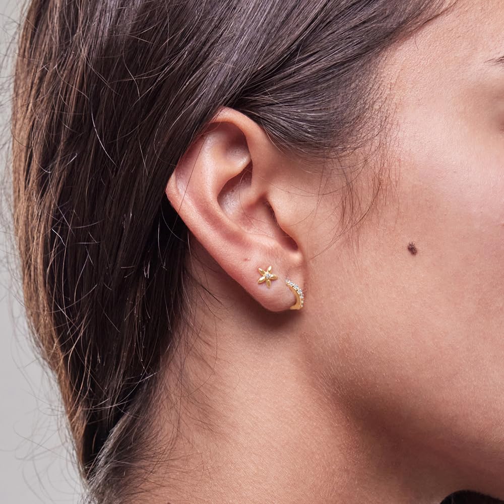 Womens | 0.25 CT Round Cut Lab Grown Accent Diamond | Huggie Hoop Earrings | 14K Yellow Gold Plated Silver | G-SI