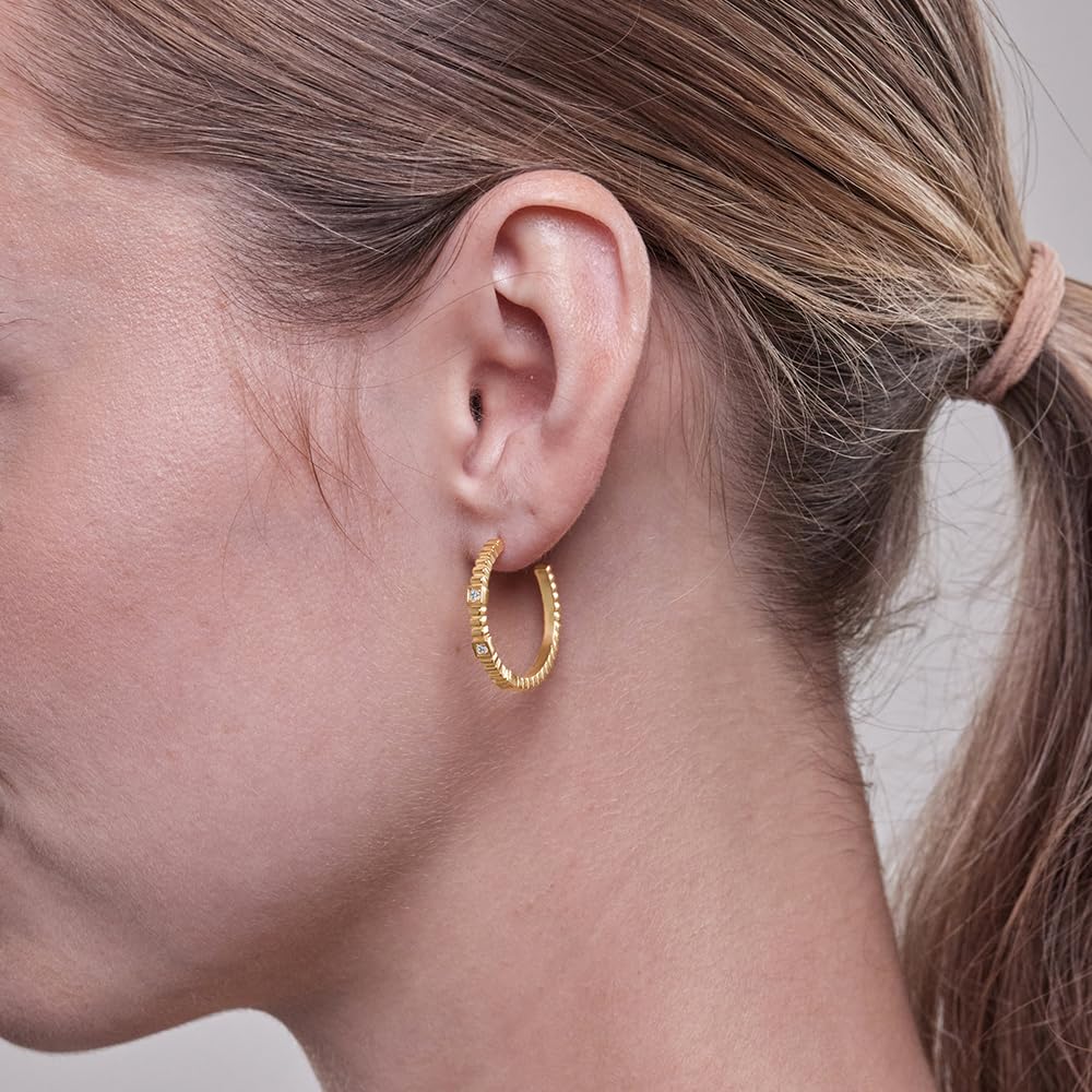 Womens | 0.09 CT Round Cut Lab Grown Accent Diamond | Half Hoop Earrings | 14K Yellow Gold Plated Silver | G-SI