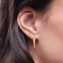 Womens | 0.06 CT Round Cut Lab Grown Accent Diamond | Thin Huggie Hoop Earrings | 14K Yellow Gold Plated Silver | G-SI