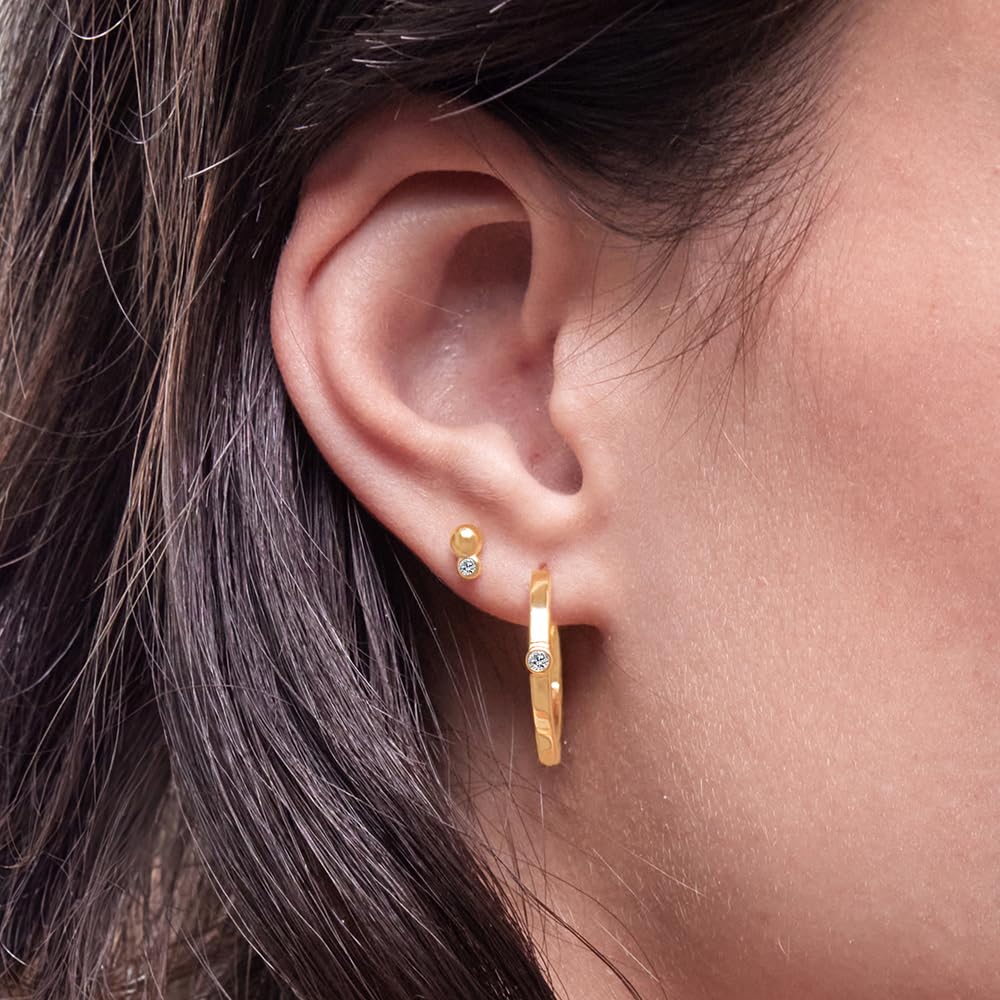 Womens | 0.06 CT Round Cut Lab Grown Accent Diamond | Thin Huggie Hoop Earrings | 14K Yellow Gold Plated Silver | G-SI