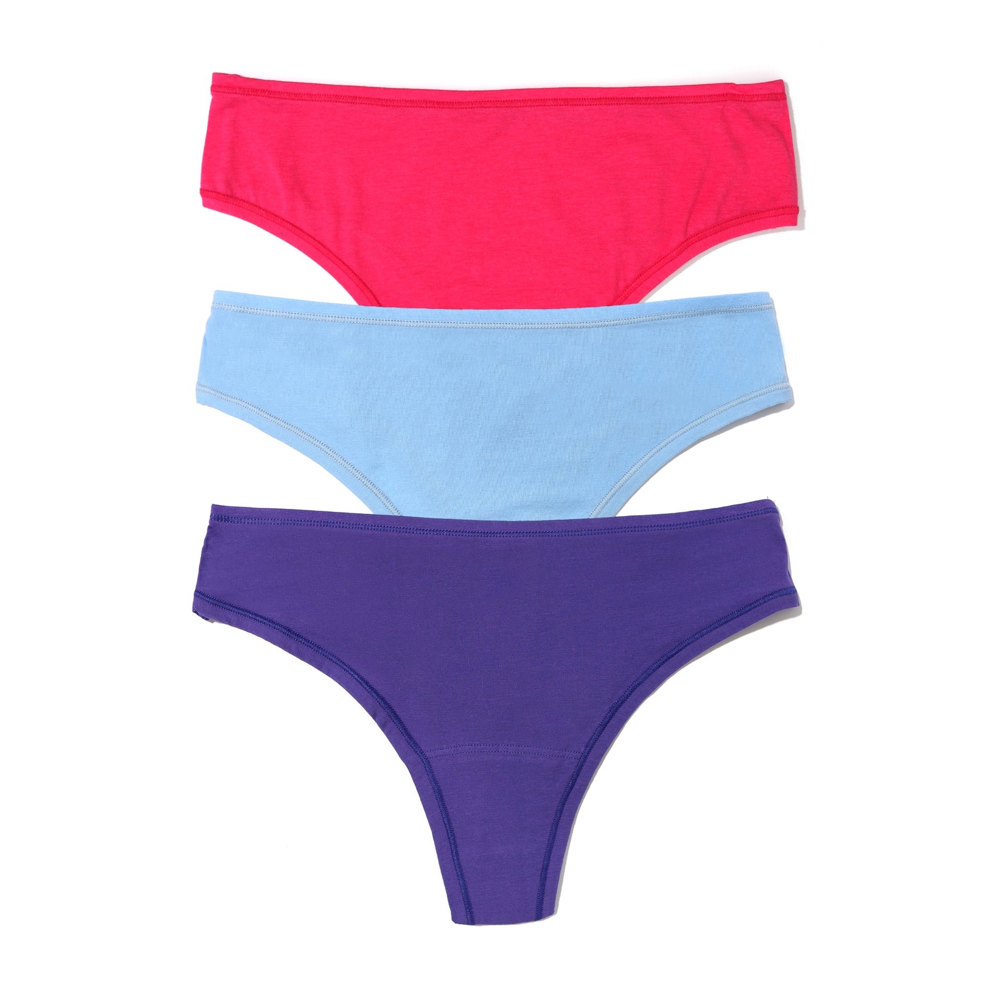 3-Pack Play Stretch Natural Rise Thong | Miami Pink/Partly Cloudy Blue/Raw Amethyst Purple